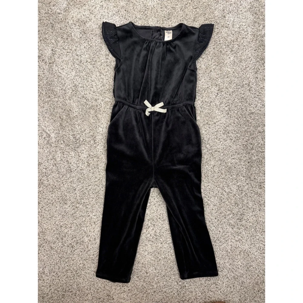 OshKosh B'gosh Velvet Like Jumpsuit Toddler Girls 2T Black Flutter Sleeve